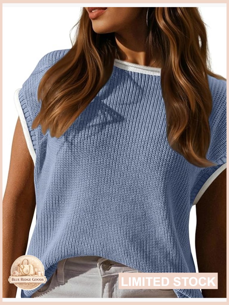 Lightweight Sweater Vest Pullover Tank Top Cap Sleeve Casual Chic Summer Outfit